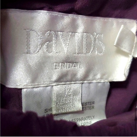 David's Bridal Plum Pleated Body Strapless Long Chiffon Bridesmaid Maxi Dress - Picture 4 of 8